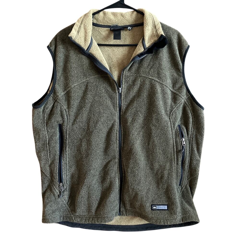 REI Co Op Mens Jacket Brown Polartec Vest Full Zip Long Sleeve Fleece XLarge